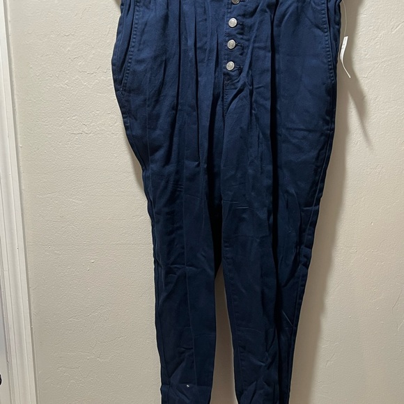 Size 14 NWT Navy Blue Bag Pants. Elastic waist.Buttonfly, Relaxed fit high waist - Picture 4 of 5
